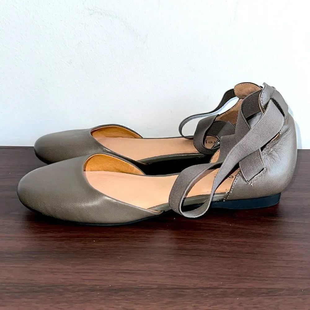 Purejill J. Jill Taupe Leather Ballet Flats Crisscross Ankle Sz 8